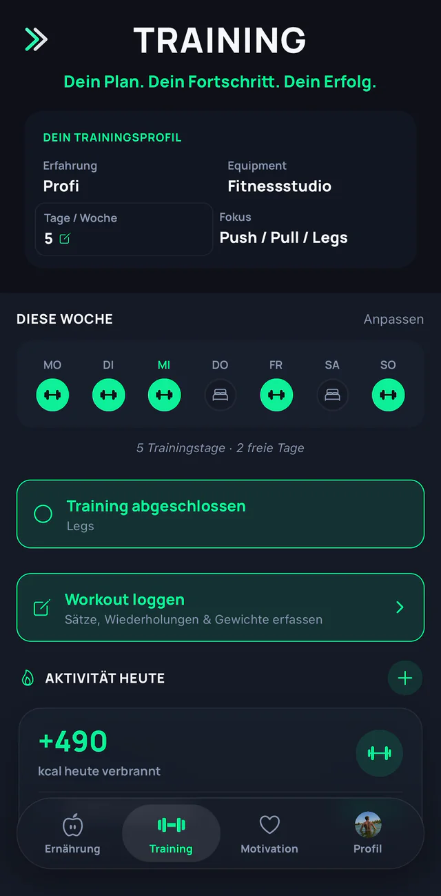 Trainings-Screen mit Wochenplan